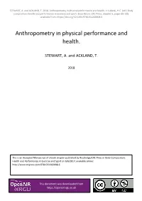 Anthropometry in Physical Performance and Health. in Lukaski, H.C