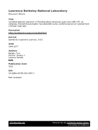 Complete Genome Sequence of Thioalkalivibrio Paradoxus Type