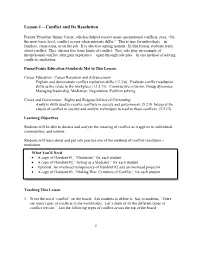 Lesson 1 – Conflict and Its Resolution