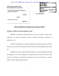 Order Preliminarily Approving Class Action Settlement