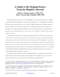 A Guide to the Original Source Texts for Handel's Messiah Libretto