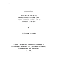 Title of Dissertation BAPTISM and REBAPTISM in the METHODIST