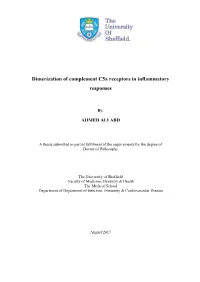 Dimerization of Complement C5a Receptors in Inflammatory Responses