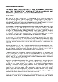 Jou Moer Max! - in Reaction to Max Du Preez’S Arrogant Call That the Secretary General of the Anc, Comrade Ace Magashule, Should Be Charged and Imprisoned