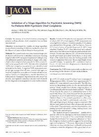 Validation of a Triage Algorithm for Psychiatric Screening (TAPS) for Patients with Psychiatric Chief Complaints