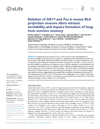 Deletion of Stk11 and Fos in Mouse BLA Projection Neurons