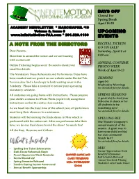 A Note from the Directors Upcoming Events