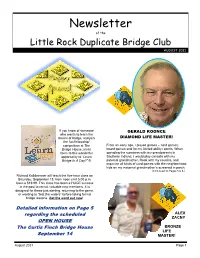 Newsletter of the Little Rock Duplicate Bridge Club AUGUST 2021