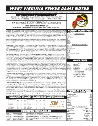 West Virginia Power Game Notes