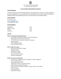 Course Outline: Biomechatronic Systems Course Description
