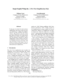 Simple English Wikipedia: a New Text Simpliﬁcation Task