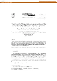 Conditions for Choquet Integral Representation of the Comonotonically Additive and Monotone Functional