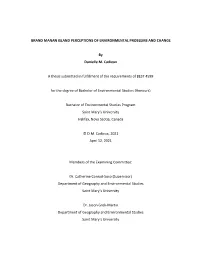 GRAND MANAN ISLAND PERCEPTIONS of ENVIRONMENTAL PROBLEMS and CHANGE by Danielle M. Cadieux a Thesis Submitted in Fulfillment O