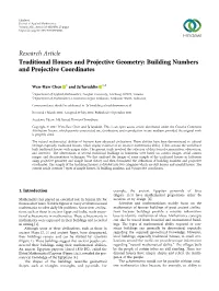 Research Article Traditional Houses and Projective Geometry: Building Numbers and Projective Coordinates