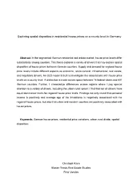 Exploring Spatial Disparities in Residential House Prices on a County Level in Germany