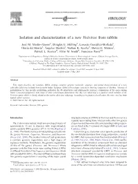 Isolation and Characterization of a New Vesivirus from Rabbits