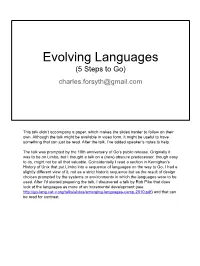 Evolving Languages (5 Steps to Go) Charles.Forsyth@Gmail.Com