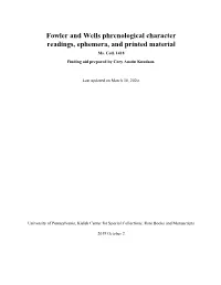 Fowler and Wells Phrenological Character Readings, Ephemera, and Printed Material Ms