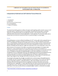 Library of Congress Collections Policy Statements, Supplementary Guidelines: Independently Published and Self-Published Textual