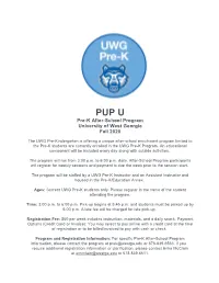 Pre-K After-School Program University of West Georgia Fall 2020