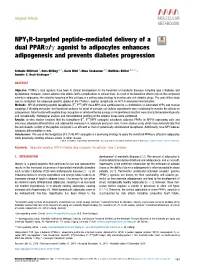 NPY1R-Targeted Peptide-Mediated Delivery of a Dual PPAR&Alpha