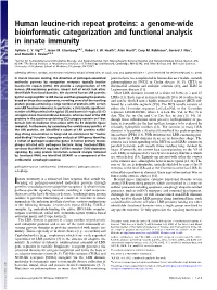 Human Leucine-Rich Repeat Proteins: a Genome-Wide Bioinformatic Categorization and Functional Analysis in Innate Immunity