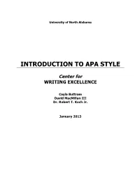 Introduction to Apa Style
