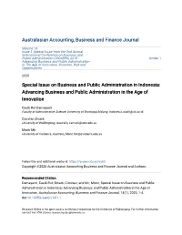 Special Issue on Business and Public Administration in Indonesia: Advancing Business and Public Administration in the Age of Innovation
