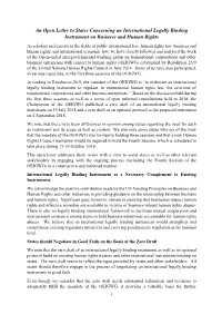 An Open Letter to States Concerning an International Legally Binding