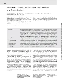 Metastatic Osseous Pain Control: Bone Ablation and Cementoplasty