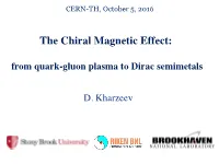 The Chiral Magnetic Effect: from Quark-Gluon Plasma to Dirac Semimetals