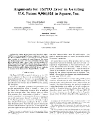Arguments for USPTO Error in Granting U.S. Patent 9,904,924 to Square, Inc