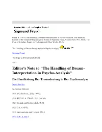The Handling of Dream- Interpretation in Psycho-Analysis" Die Handhabung Der Traumdeutung in Der Psychoanalyse