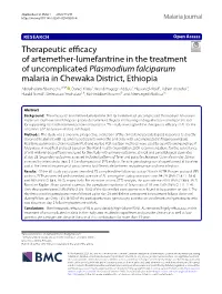 Therapeutic Efficacy of Artemether-Lumefantrine in the Treatment of Uncomplicated Plasmodium Falciparum Malaria in Chewaka Distr