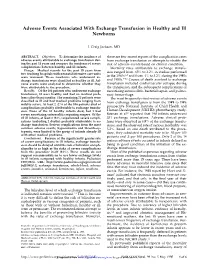 Adverse Events Associated with Exchange Transfusion in Healthy and Ill Newborns