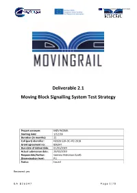Deliverable 2.1 Moving Block Signalling System Test Strategy