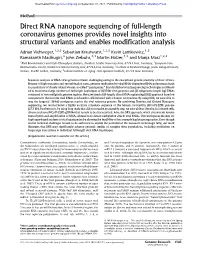 Direct RNA Nanopore Sequencing of Full-Length Coronavirus Genomes Provides Novel Insights Into Structural Variants and Enables Modification Analysis