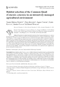 Habitat Selection of the Common Quail (Coturnix Coturnix) in an Intensively Managed Agricultural Environment