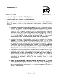 Homeless Solutions Strategy Briefing Follow Up
