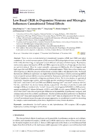 Low Basal CB2R in Dopamine Neurons and Microglia Inﬂuences Cannabinoid Tetrad Eﬀects