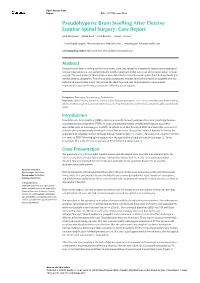 Pseudohypoxic Brain Swelling After Elective Lumbar Spinal Surgery: Case Report