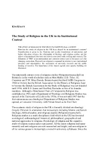 The Study of Religion in the UK in Its Institutional Context