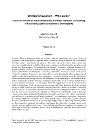 Welfare Chauvinism – Who Cares? Evidence on Priorities and the Importance the Public Attributes to Expanding Or Retrenching Welfare Entitlements of Immigrants