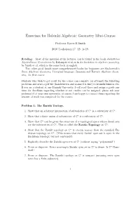 Exercises for Helsinki Algebraic Geometry Mini-Course