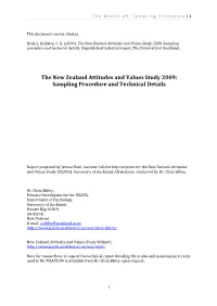The New Zealand Attitudes and Values Study 2009: Sampling Procedure and Technical Details