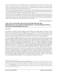 ACR–ACOG–AIUM–SRU PRACTICE PARAMETER for the PERFORMANCE of SONOHYSTEROGRAPHY and HYSTEROSALPINGO- CONTRAST-SONOGRAPHY (Hycosy)
