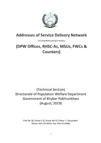 Addresses of DPW Offices, RHSC-As, Msus, Fwcs & Counters in Khyber