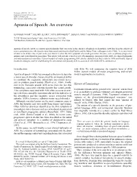 Apraxia of Speech: an Overview