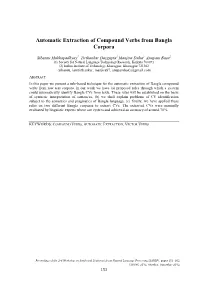 Automatic Extraction of Compound Verbs from Bangla Corpora