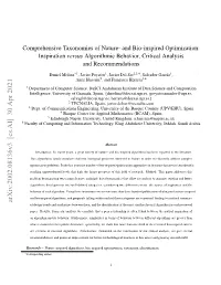 Comprehensive Taxonomies of Nature- and Bio-Inspired Optimization: Inspiration Versus Algorithmic Behavior, Critical Analysis and Recommendations